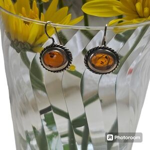 Vintage Amber and Sterling Silver Earrings
